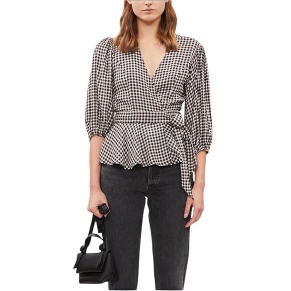 GANNI Gingham Wraparound Top Blouse - Picture 1 of 8